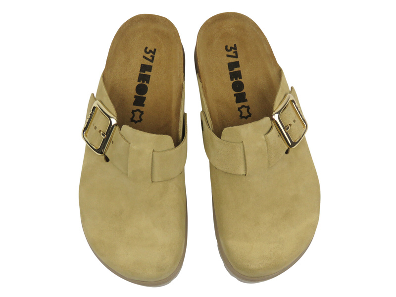 Skórzane klapki damskie beżowe Leon 6006