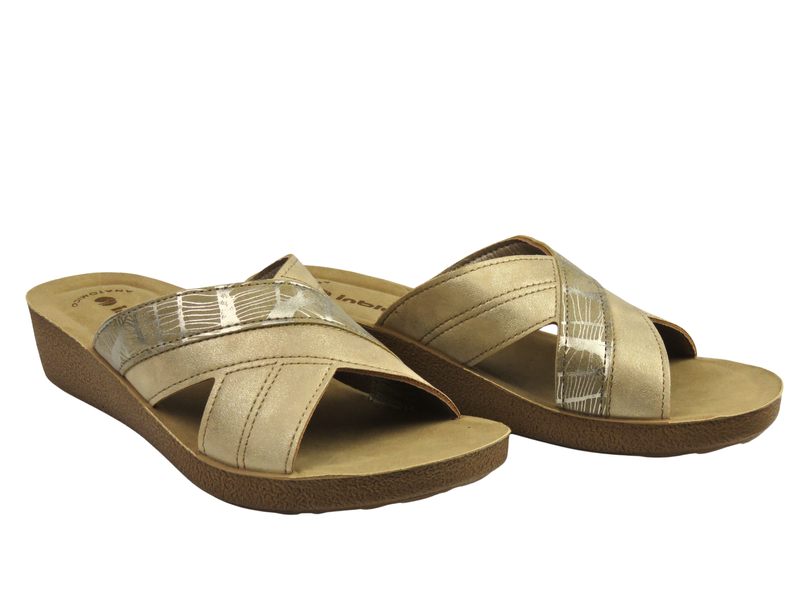 Wygodne klapki damskie na koturnie INBLU TP-49, beżowe