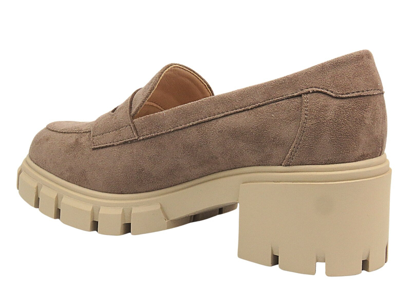 Półbuty, loafersy damskie Potocki 24-12401, khaki - wsuwane