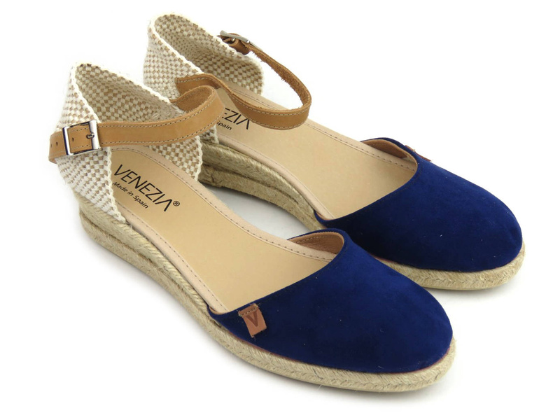 Sandały, espadryle damskie na koturnie - VENEZIA 230803, granatowe