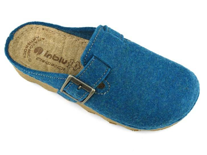 Filcowe kapcie damskie na korkowej podeszwie - Inblu POKS, niebieskie
