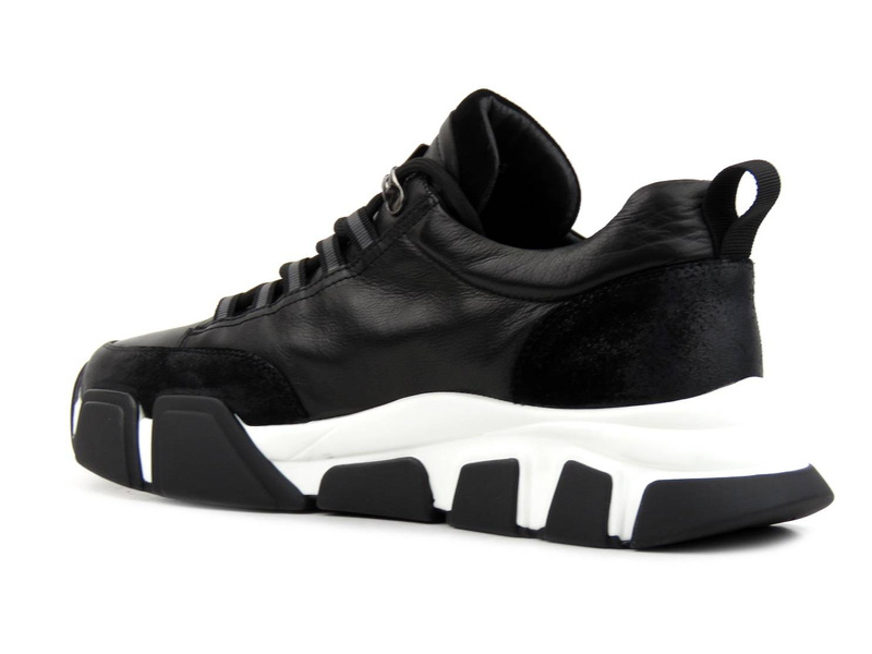 Sneakersy, buty sportowe męskie ze skóry naturalnej - JOHN DOUBARE Q258-W5-A59, czarne