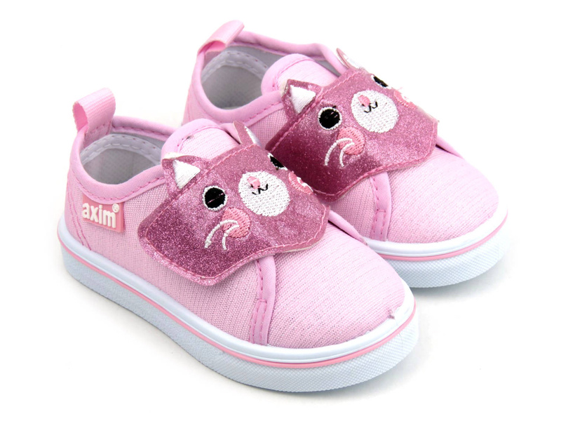 Wygodne trampki dziecięce z kotkiem na cholewce - AXIM 22102, różowe