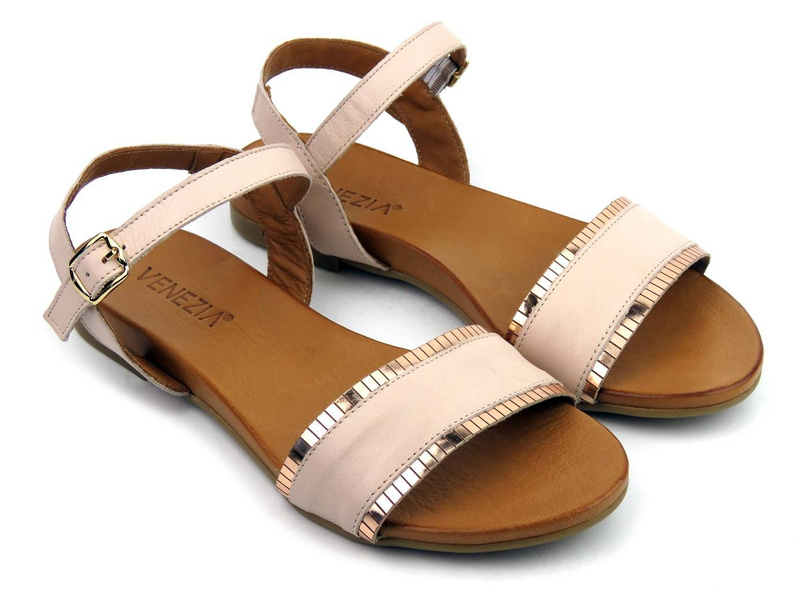 Miękkie sandały damskie na płaskiej podeszwie - VENEZIA 030020685, beżowe