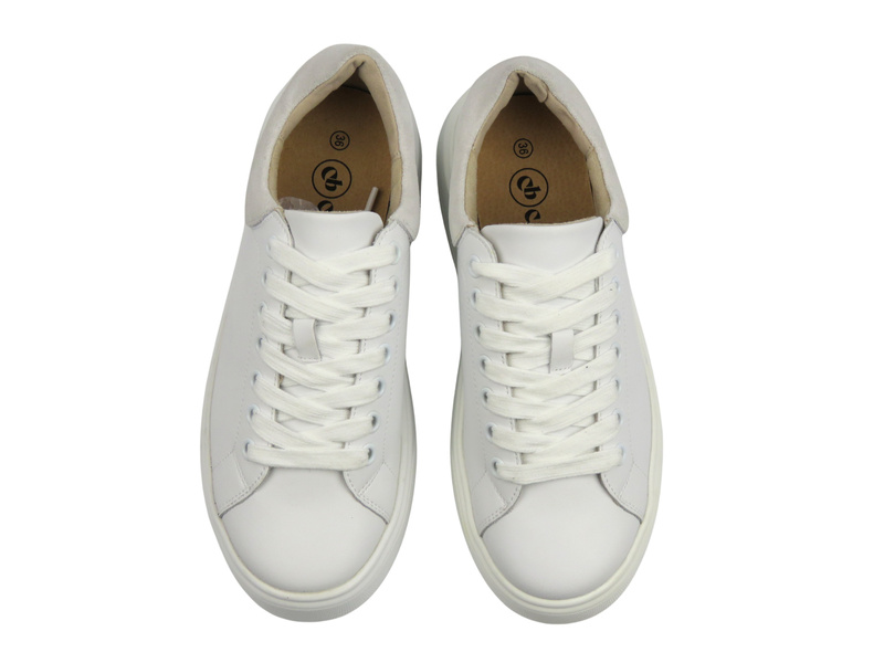 Skórzane sneakersy damskie na platformie białe Cambell 25-19347