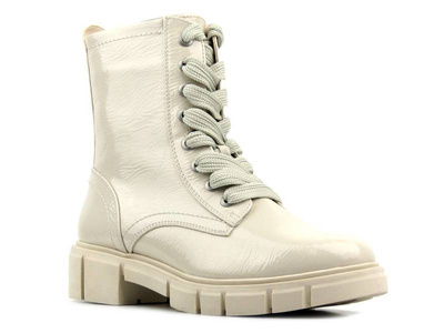 Lakierowane botki, trapery damskie MARCO TOZZI 25215, kremowe