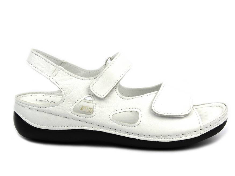 Skórzane sandały damskie na rzepy - Helios 1203, białe
