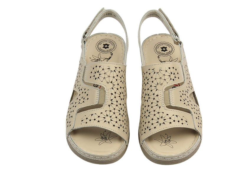 Skórzane sandały damskie na rzep beżowe Evento 25SD17-8365