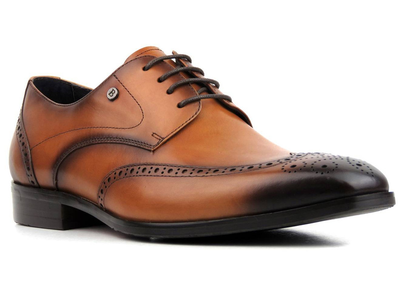 Wysokiej jakości brogsy męskie skórzane - JOHN DOUBARE E22-1-436, brązowe