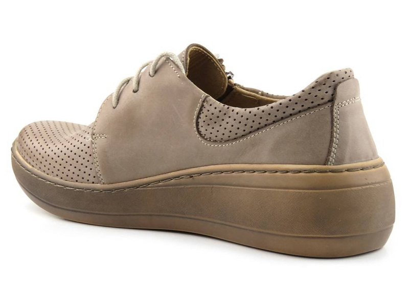 Skórzane półbuty damskie na grubej podeszwie - Helios Komfort 328S, beżowe