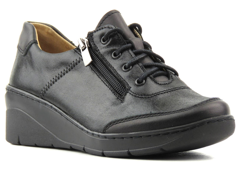 Wygodne półbuty damskie ze skóry - Helios Komfort 334S, czarne