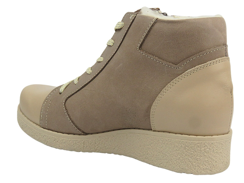 Skórzane botki damskie Polskiej marki - AXEL 4495, beżowe