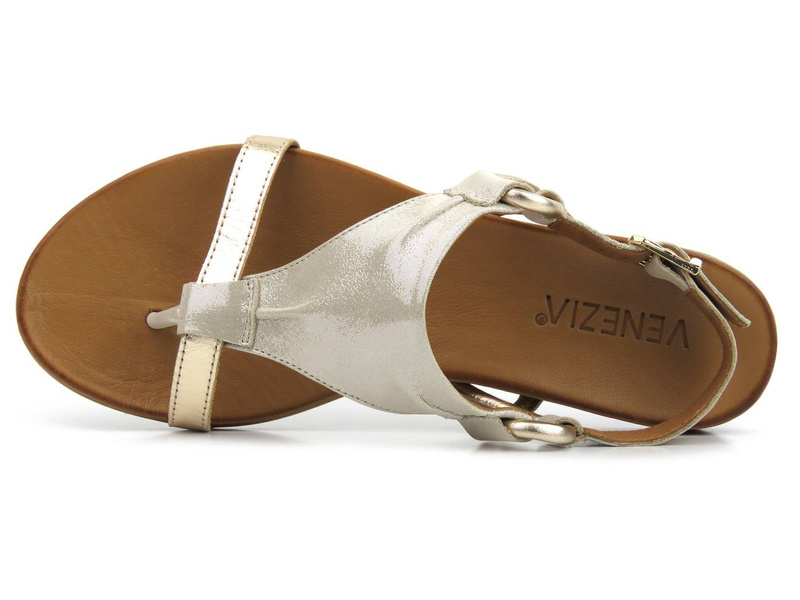 Sandały damskie, japonki z paskiem - VENEZIA METI 030020059, złote