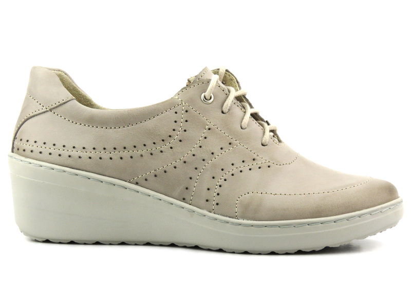 Skórzane półbuty damskie na niskim koturnie - HELIOS Komfort 402, szare