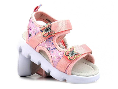 Sandałki dziecięce z cekinami i motylkami - Miss E 23DZ23-5871, różowe