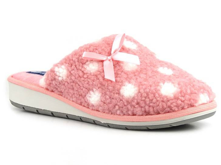 Miękkie kapcie, bambosze damskie w groszki - INBLU URSULA, różowe
