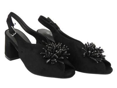 Eleganckie sandały damskie na słupku - Potocki 25-12621, czarne