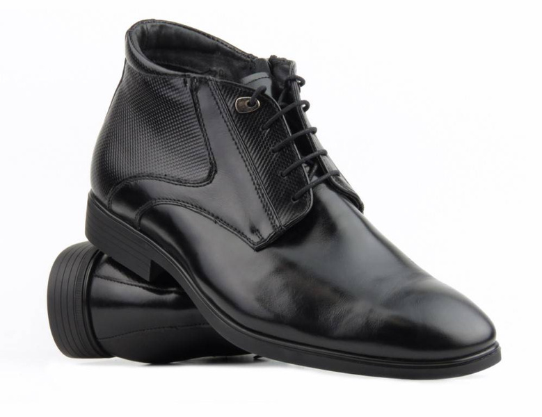Skórzane trzewiki męskie eleganckie - Conhpol 5289, czarne