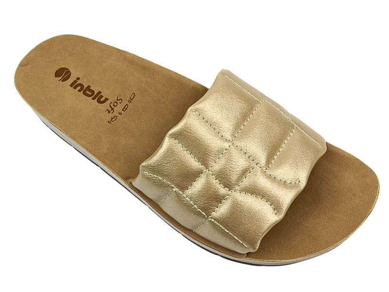 Klapki Damskie Ze Skóry Ekologicznej - INBLU AMALFI, Złote