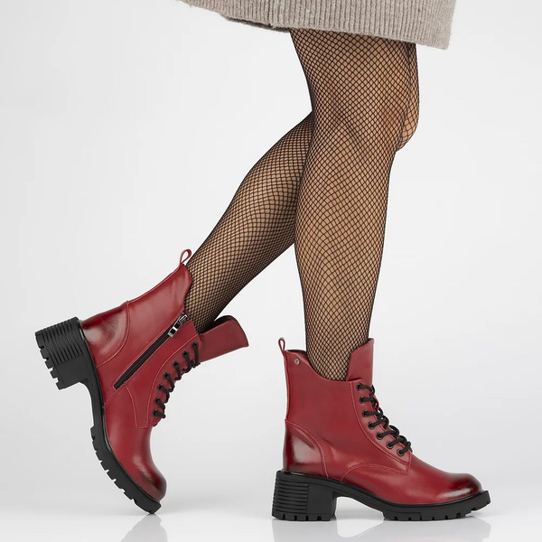 Skórzane trapery damskie ocieplane czerwone Filippo DBT6501/25