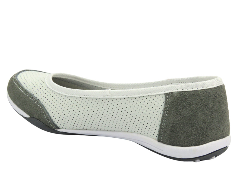 Ażurowe półbuty damskie wsuwane - Nika Komfort H-600, biało-szare