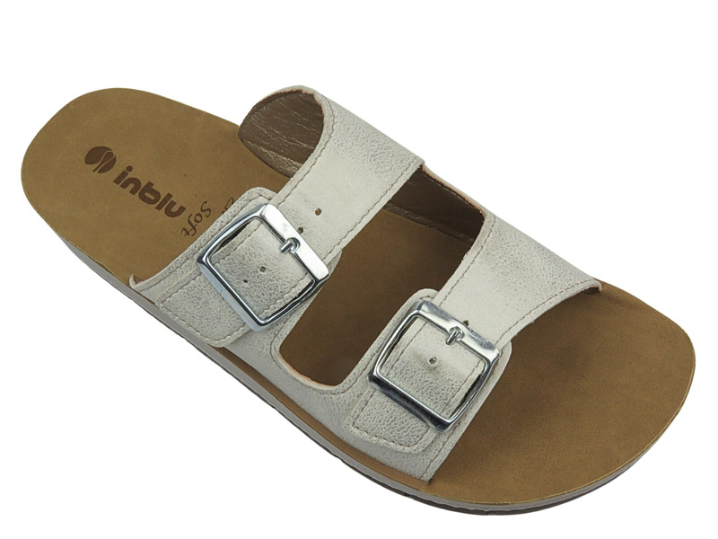 Klapki damskie z klamrami - INBLU PROCIDA białe, wsuwane