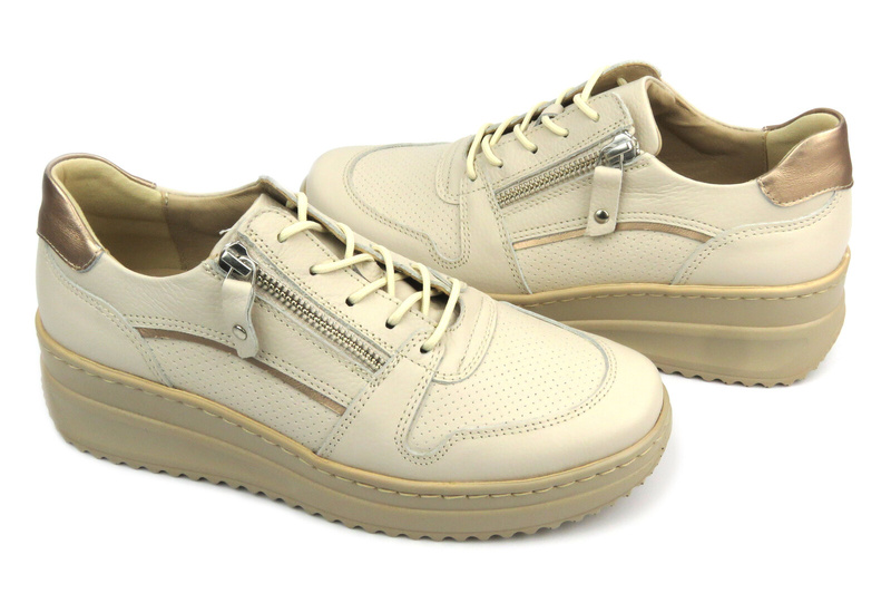 Skórzane sneakersy damskie - KAMPA N1007, beżowe