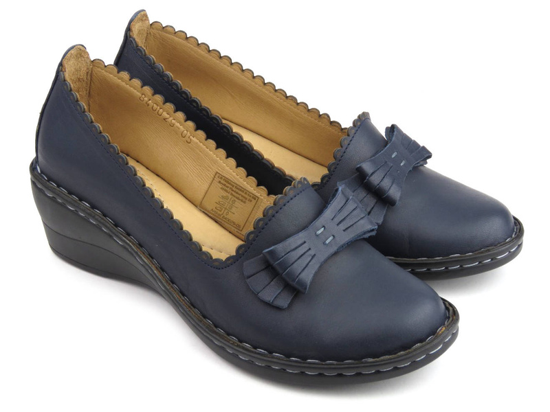 Czółenka, półbuty damskie na koturnie - MANITU 840029-05, granatowe