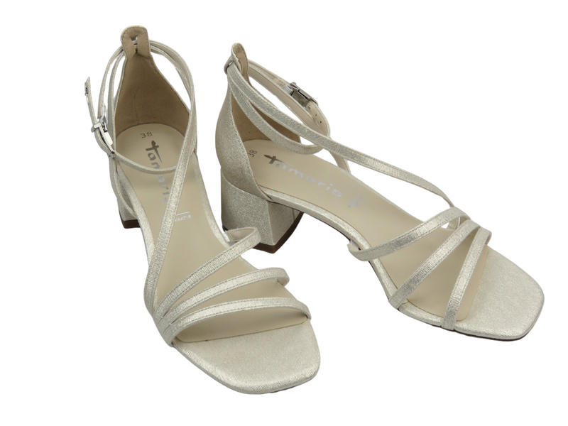 Eleganckie sandały damskie na obcasie beżowe Tamaris 2-28205-44