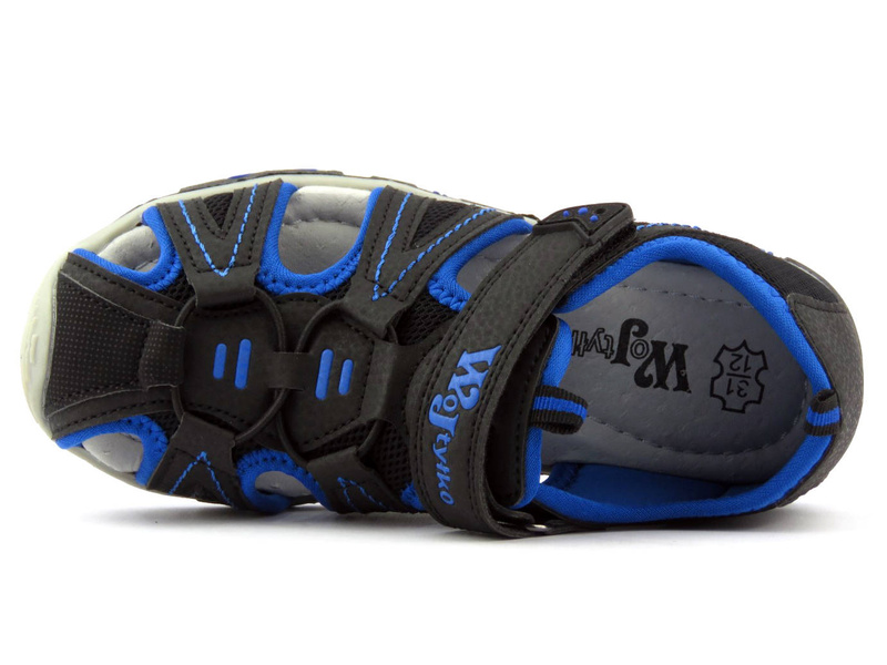 Sandały dziecięce, młodzieżowe z zakrytymi palcami - WOJTYŁKO 22313, czarno-niebieskie