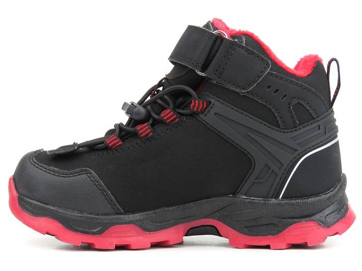 Śniegowce, trekkingi dziecięce z softshell - AMERICAN CLUB HL 29/22, czarne z czerwonym