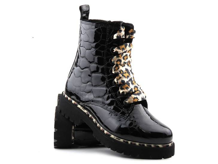 Lakierowane botki, trapery damskie z panterką - PIAZZA 960035-01, czarne