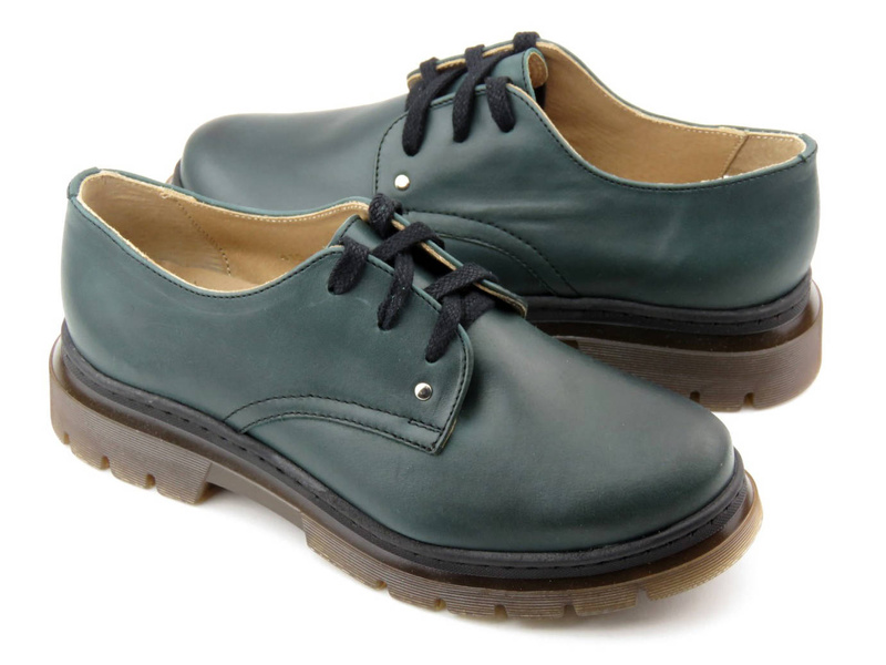 Skórzane półbuty damskie polskiej marki - HELIOS Komfort 412, zielone