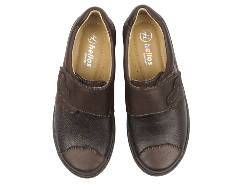 Wygodne półbuty damskie na haluksy na rzep brązowe Helios Komfort 462