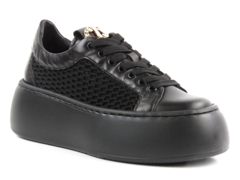 Skórzane buty damskie na platformie - Carinii B9405, czarne