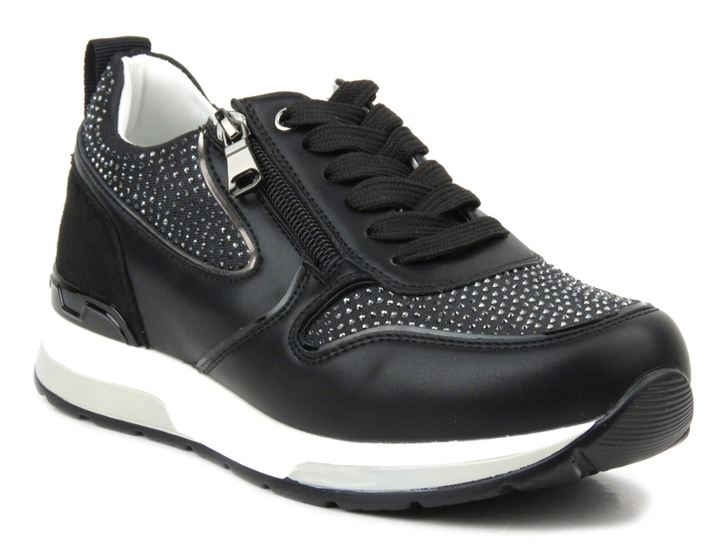 Sneakersy damskie z kryształkami- INBLU IN-323, czarne