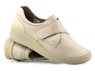 Skórzane półbuty damskie na rzep - Wasak 0539, kremowe