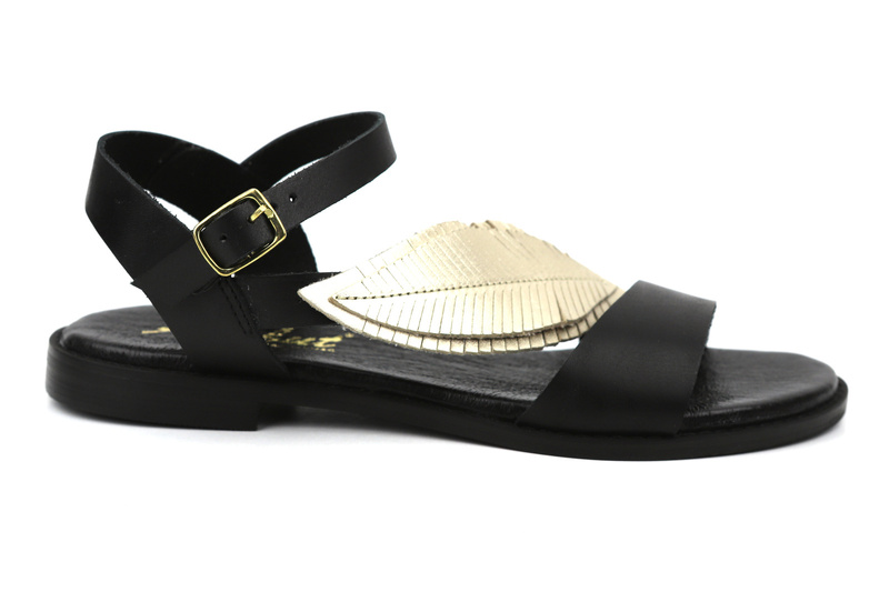 Sandały damskie z ozdobnym liściem - Agxbut 806, czarne