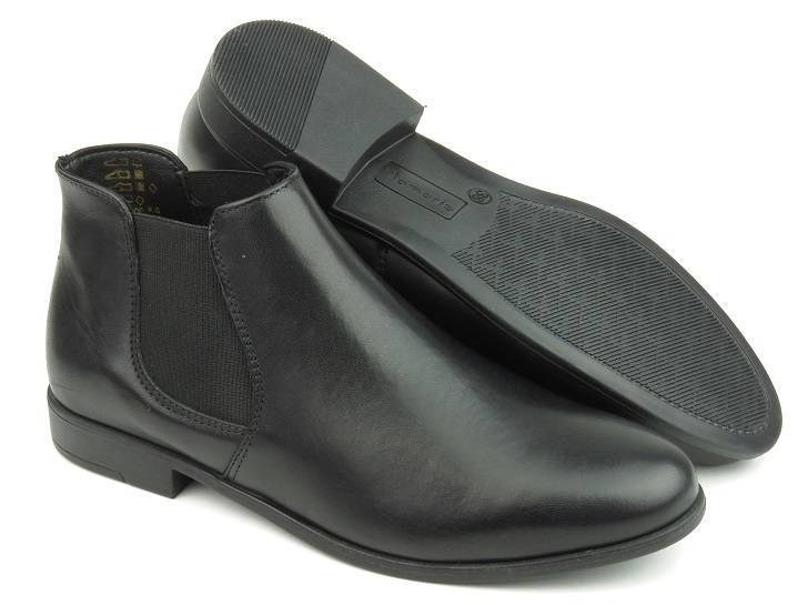 Skórzane sztyblety damskie Tamaris 25032, czarne