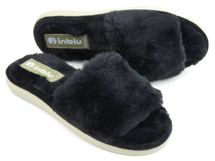 Futerkowe kapcie damskie bez noska - INBLU EK-05, czarne
