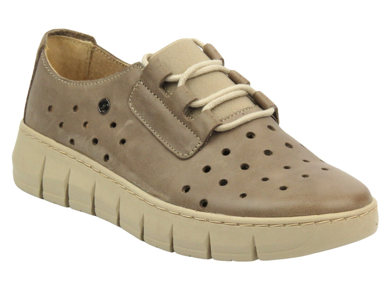 Wygodne półbuty damskie skórzane - HELIOS Komfort 434-2, beżowe