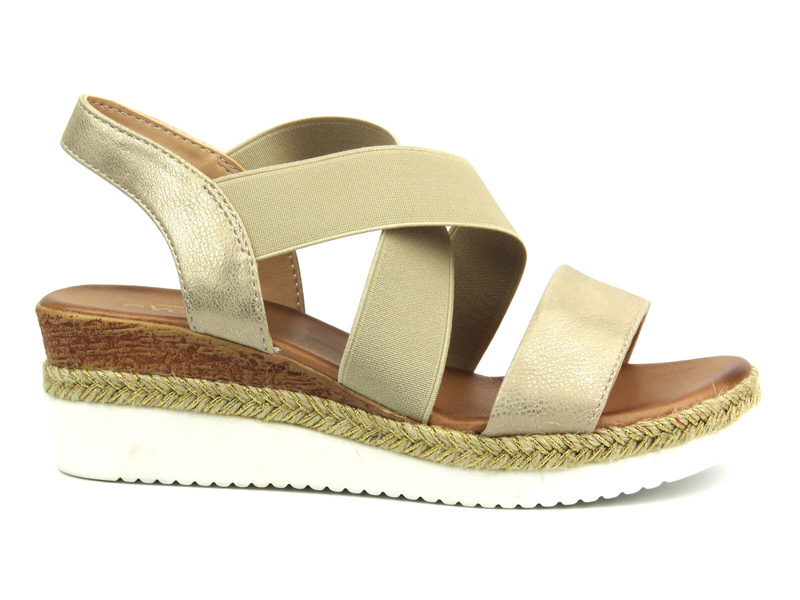 Sandały damskie na koturnie - Evento 24SD35-7122, złote
