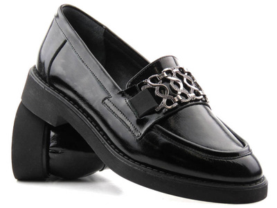 Mokasyny damskie z ozdobą - VENEZIA 0411904652, czarne