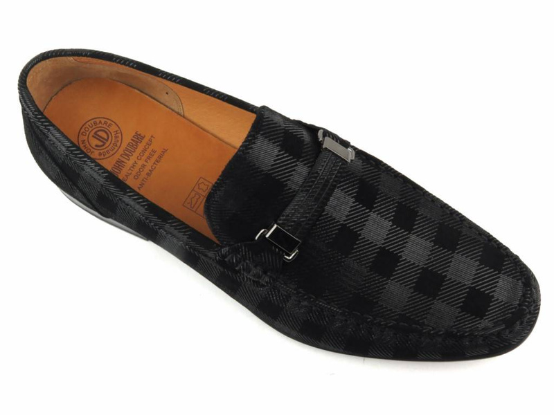 Eleganckie mokasyny męskie JOHN DOUBARE 673A-15-H04, czarne w kratkę