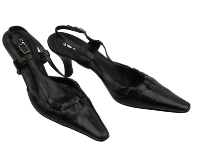 Skórzane czółenka damskie na szpilce czarne But-S l041B