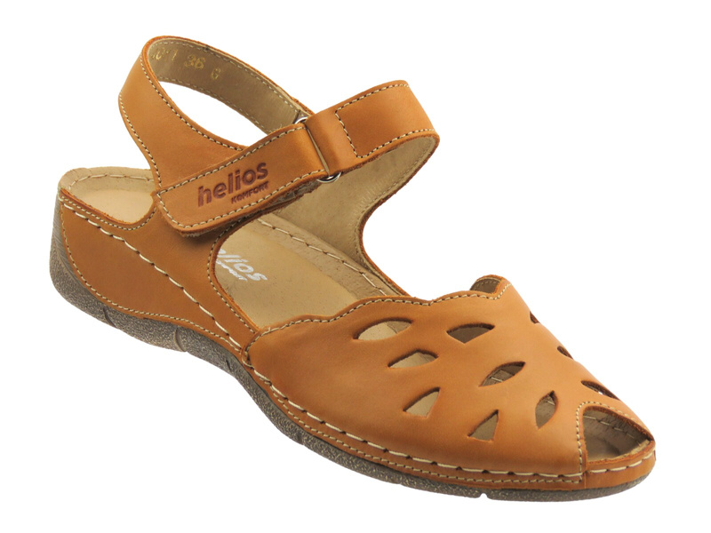 Sandały damskie z ażurową cholewką - HELIOS Komfort 4011, jasnobrązowe