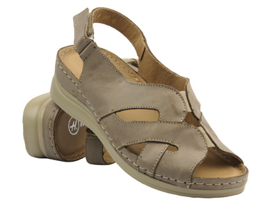 Skórzane sandały damskie beżowe HELIOS Komfort 144