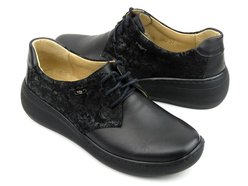 Półbuty damskie z kwiecistym wzorem - HELIOS Komfort 390S, czarne