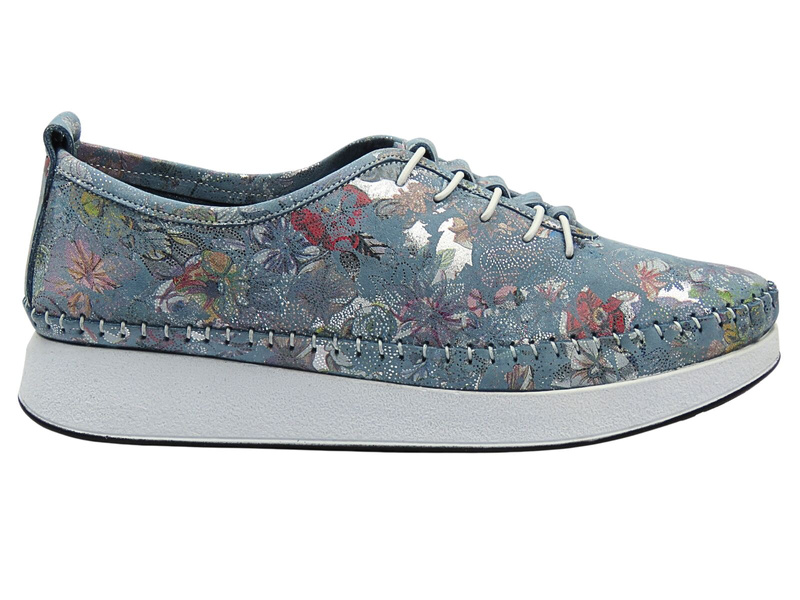 Skórzane półbuty damskie w kwiaty niebieskie VENEZIA E149NUBUOSP029