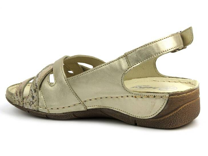Skórzane sandały damskie - HELIOS Komfort 134, złote